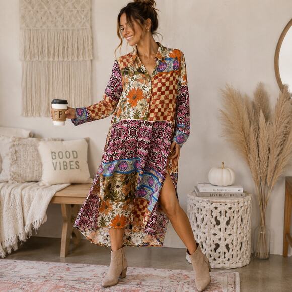 Free People Dresses & Skirts - Free People Jackie Printed Button Down Maxi Dress Size Medium